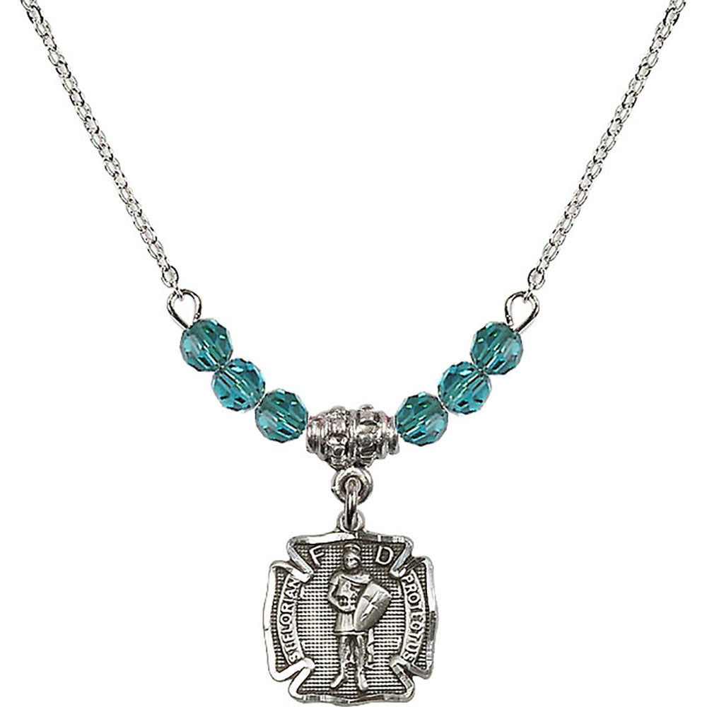 Sterling Silver Saint Florian Birthstone Necklace with Zircon Beads - 5686