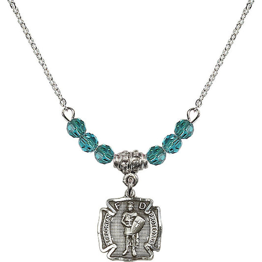 Sterling Silver Saint Florian Birthstone Necklace with Zircon Beads - 5686