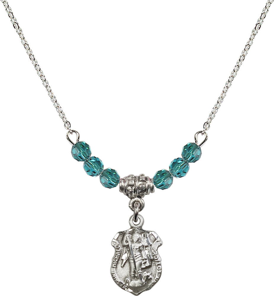 Sterling Silver Saint Michael the Archangel Birthstone Necklace with Zircon Beads - 5699