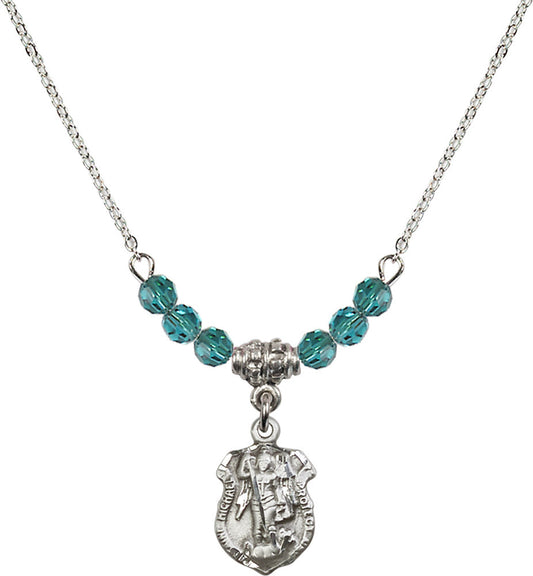 Sterling Silver Saint Michael the Archangel Birthstone Necklace with Zircon Beads - 5699