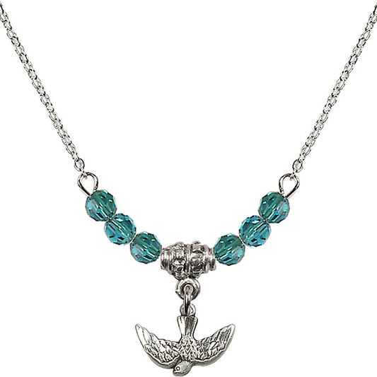 Sterling Silver Holy Spirit Birthstone Necklace with Zircon Beads - 5911