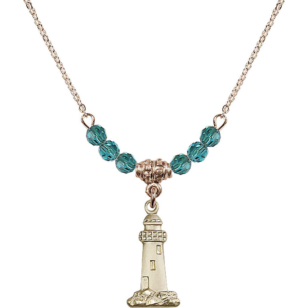 14kt Gold Filled Lighthouse Birthstone Necklace with Zircon Beads - 5922