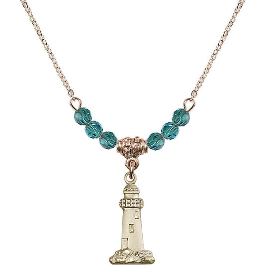 14kt Gold Filled Lighthouse Birthstone Necklace with Zircon Beads - 5922
