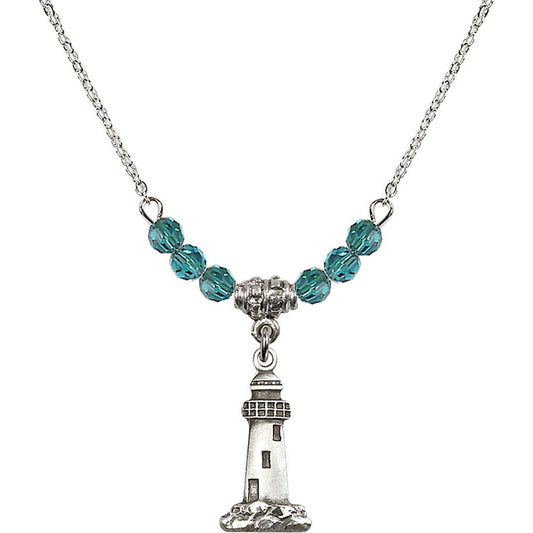 Sterling Silver Lighthouse Birthstone Necklace with Zircon Beads - 5922