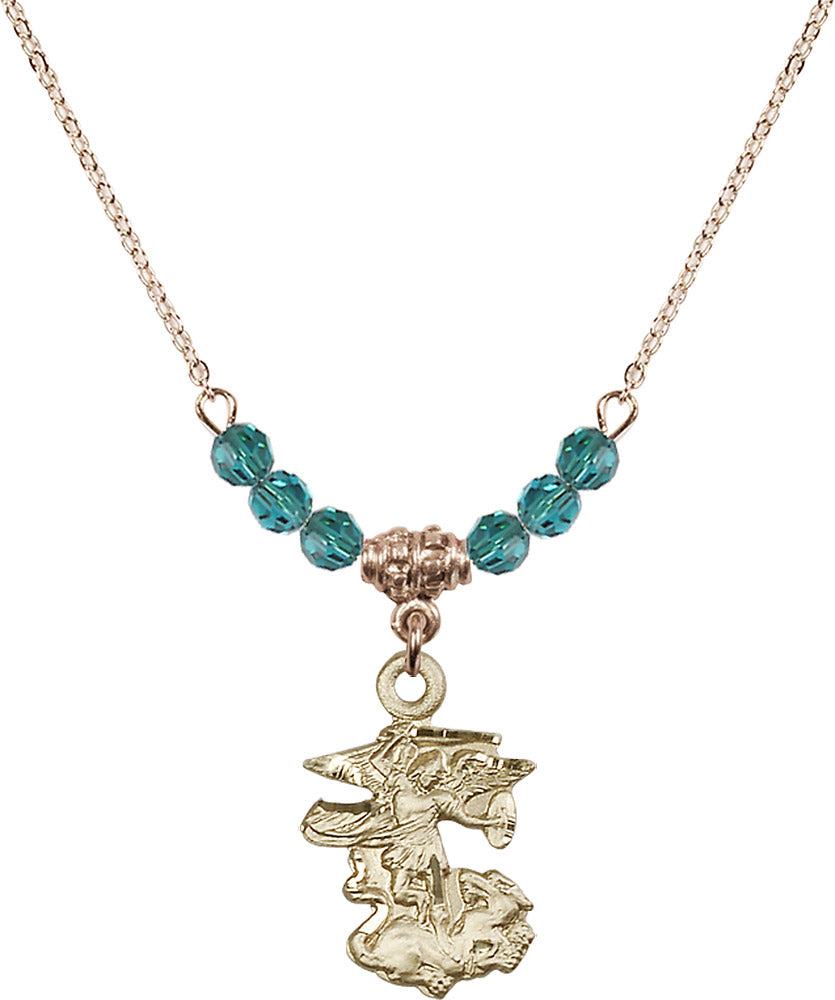 14kt Gold Filled Saint Michael the Archangel Birthstone Necklace with Zircon Beads - 5940