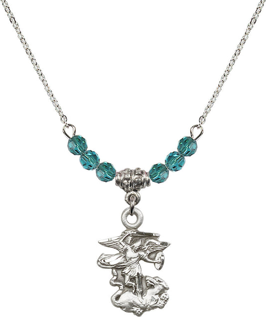 Sterling Silver Saint Michael the Archangel Birthstone Necklace with Zircon Beads - 5940