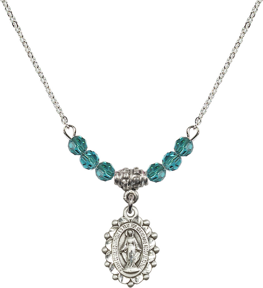 Sterling Silver Miraculous Birthstone Necklace with Zircon Beads - 6040