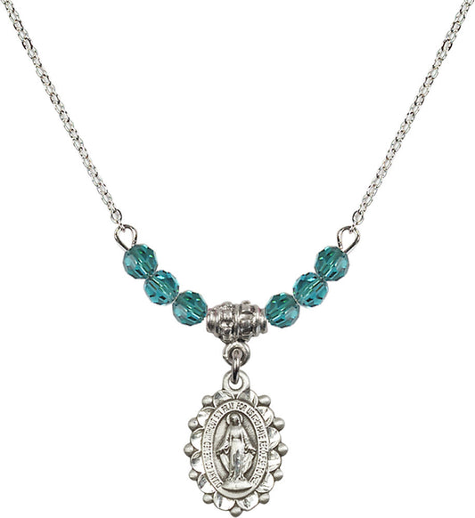 Sterling Silver Miraculous Birthstone Necklace with Zircon Beads - 6040