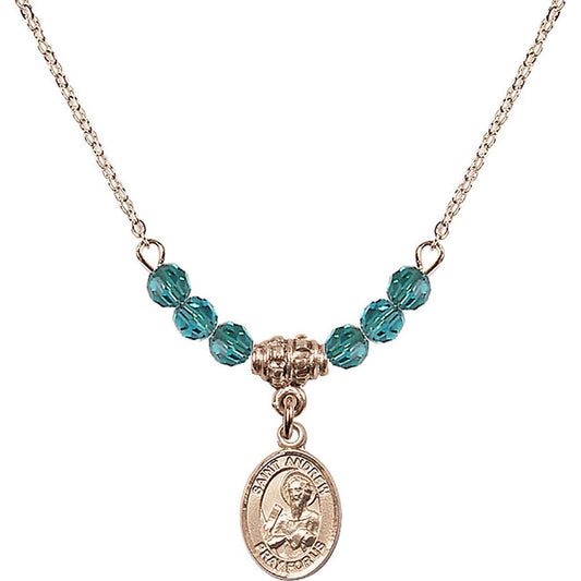 14kt Gold Filled Saint Andrew the Apostle Birthstone Necklace with Zircon Beads - 9000