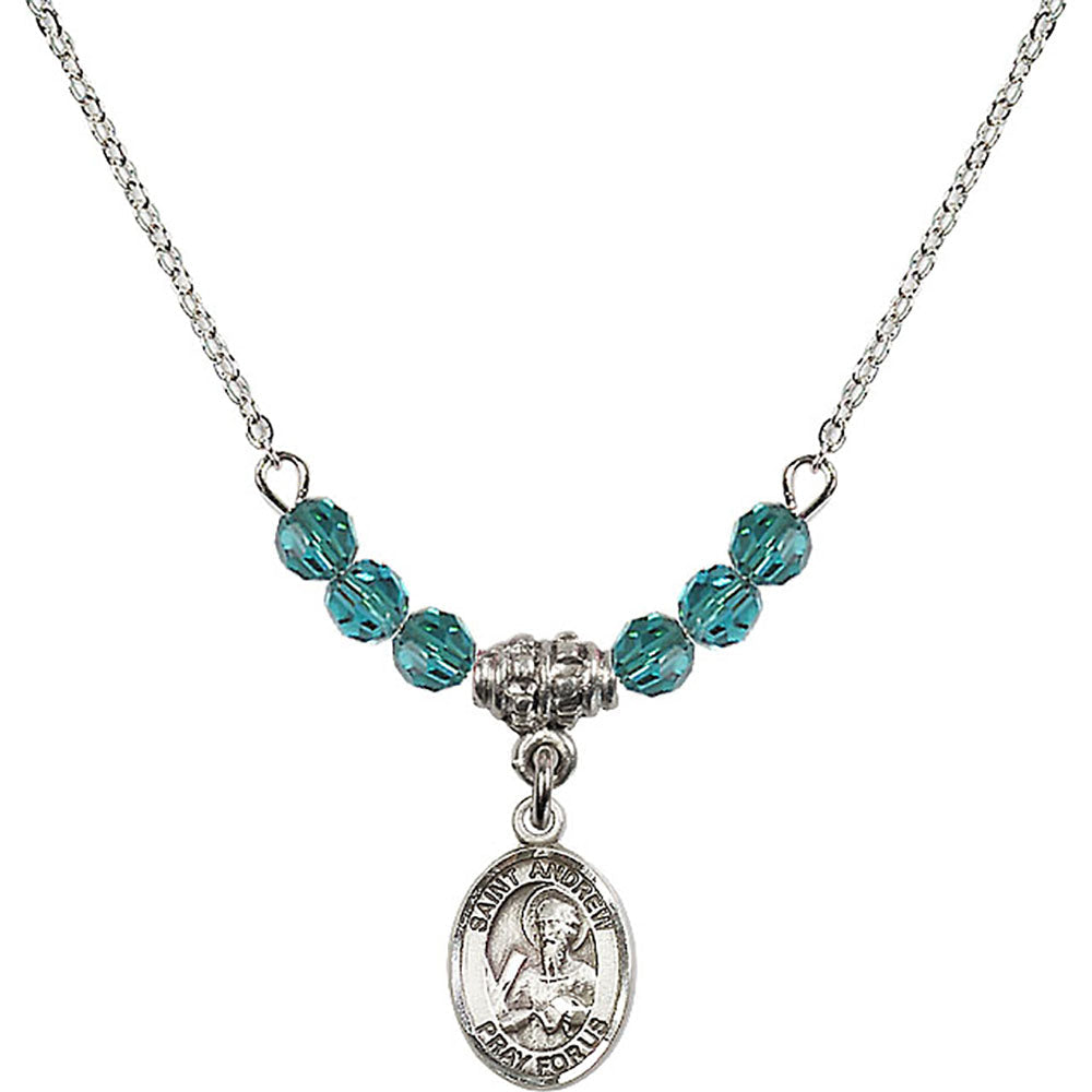 Sterling Silver Saint Andrew the Apostle Birthstone Necklace with Zircon Beads - 9000