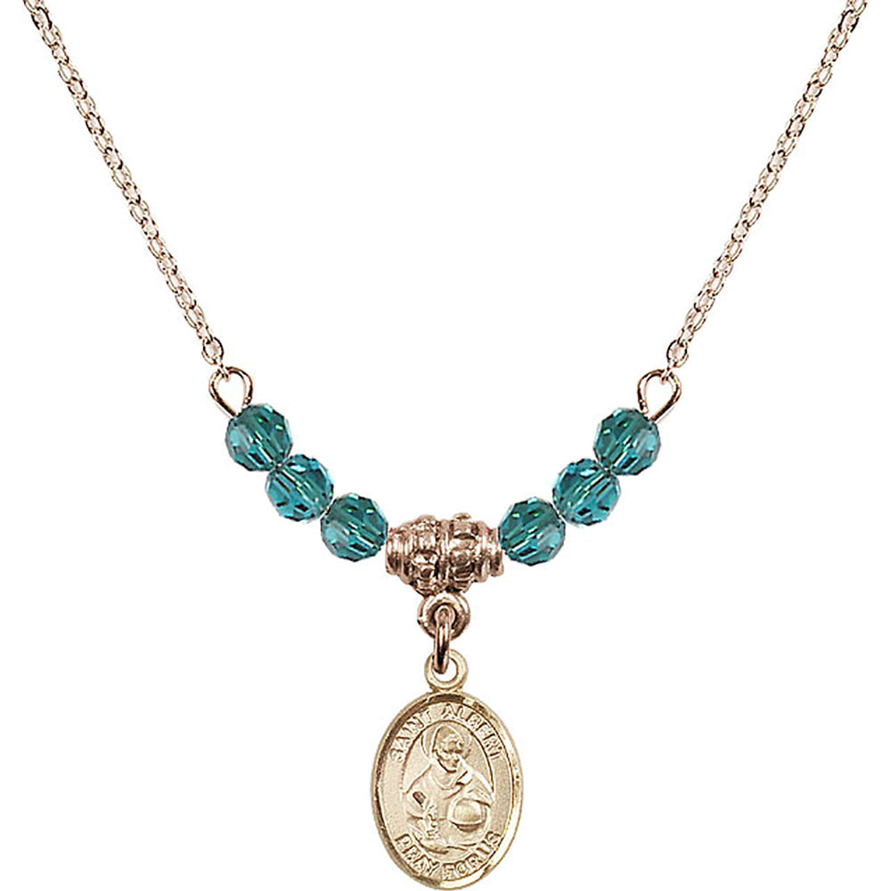 14kt Gold Filled Saint Albert the Great Birthstone Necklace with Zircon Beads - 9001