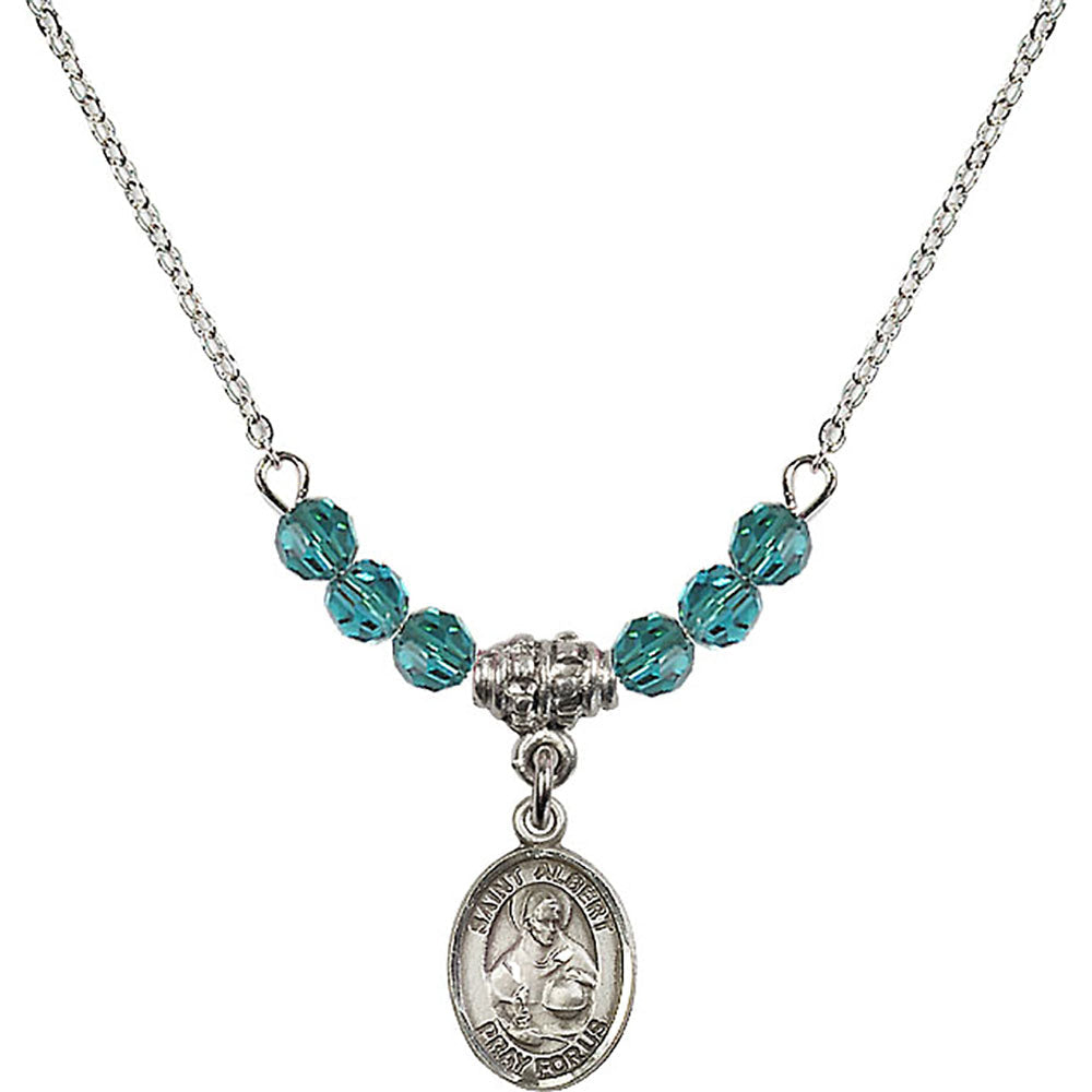 Sterling Silver Saint Albert the Great Birthstone Necklace with Zircon Beads - 9001