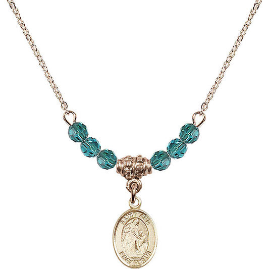 14kt Gold Filled Saint Ann Birthstone Necklace with Zircon Beads - 9002