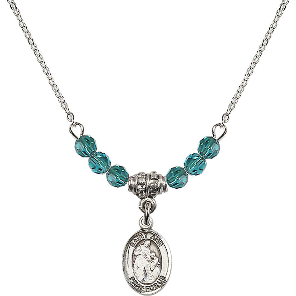 Sterling Silver Saint Ann Birthstone Necklace with Zircon Beads - 9002