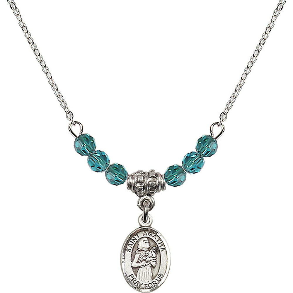 Sterling Silver Saint Agatha Birthstone Necklace with Zircon Beads - 9003