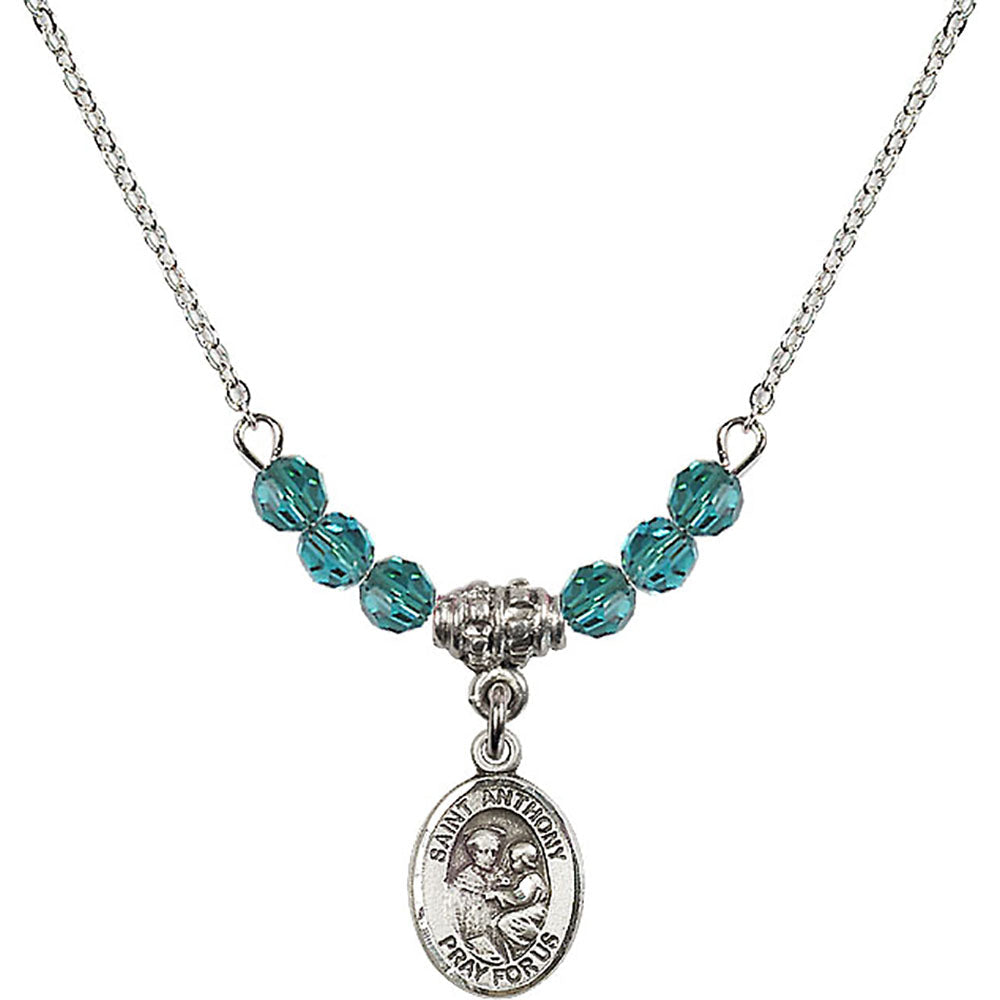 Sterling Silver Saint Anthony of Padua Birthstone Necklace with Zircon Beads - 9004