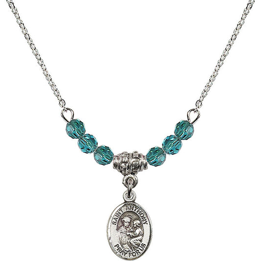 Sterling Silver Saint Anthony of Padua Birthstone Necklace with Zircon Beads - 9004