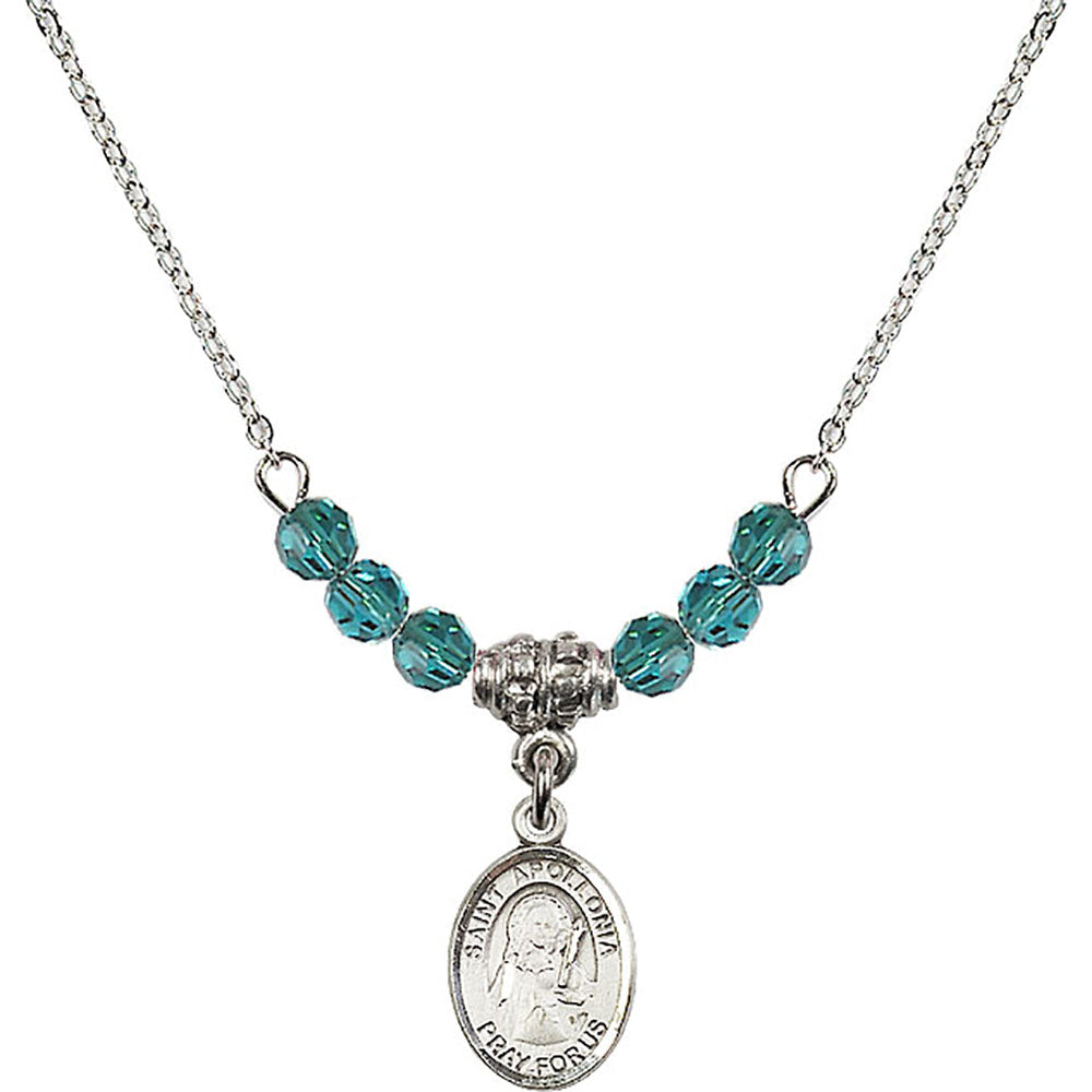 Sterling Silver Saint Apollonia Birthstone Necklace with Zircon Beads - 9005