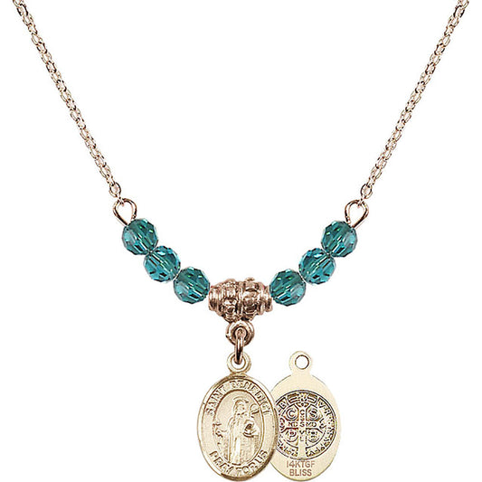 14kt Gold Filled Saint Benedict Birthstone Necklace with Zircon Beads - 9008