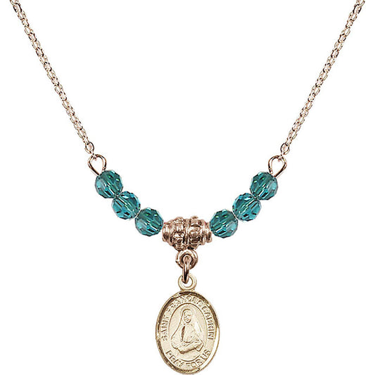 14kt Gold Filled Saint Frances Cabrini Birthstone Necklace with Zircon Beads - 9011