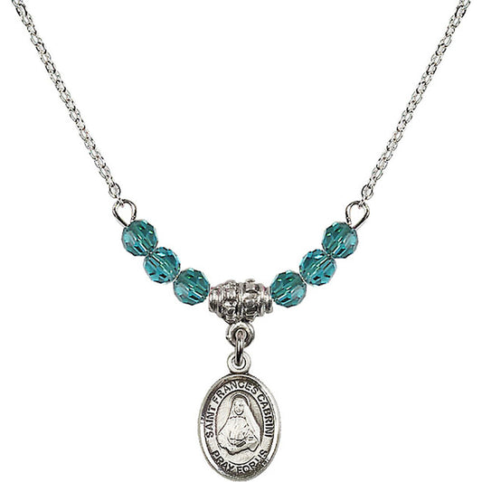 Sterling Silver Saint Frances Cabrini Birthstone Necklace with Zircon Beads - 9011