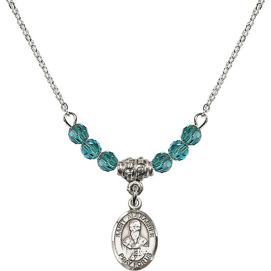 Sterling Silver Saint Alexander Sauli Birthstone Necklace with Zircon Beads - 9012