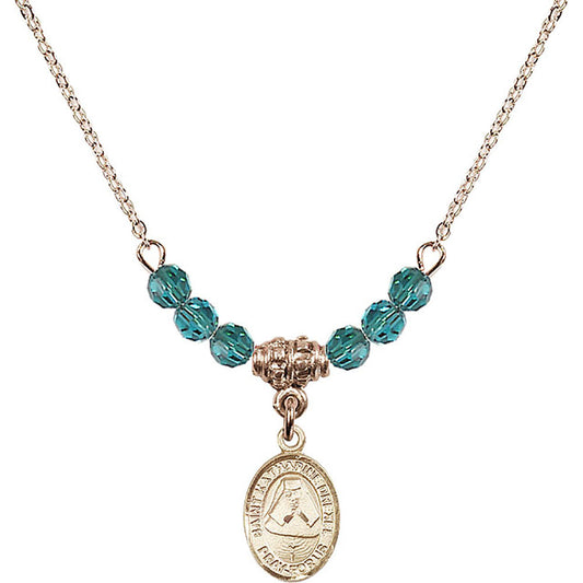 14kt Gold Filled Saint Katharine Drexel Birthstone Necklace with Zircon Beads - 9015
