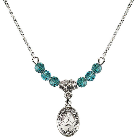 Sterling Silver Saint Katharine Drexel Birthstone Necklace with Zircon Beads - 9015