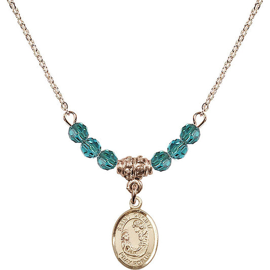 14kt Gold Filled Saint Cecilia Birthstone Necklace with Zircon Beads - 9016