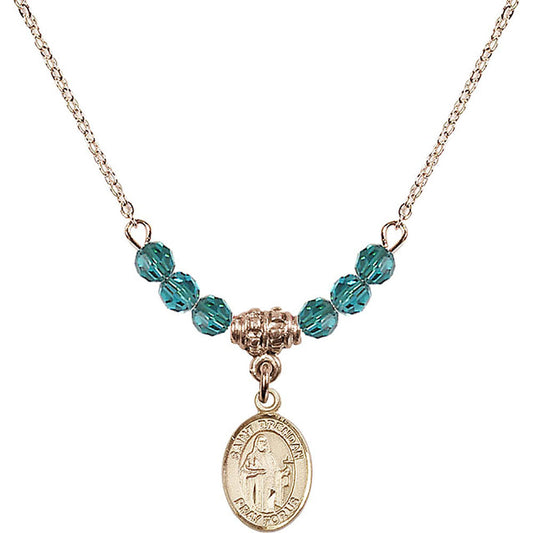 14kt Gold Filled Saint Brendan the Navigator Birthstone Necklace with Zircon Beads - 9018