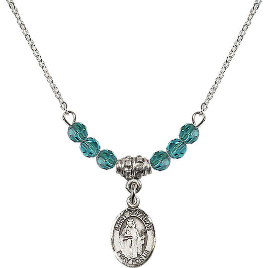 Sterling Silver Saint Brendan the Navigator Birthstone Necklace with Zircon Beads - 9018
