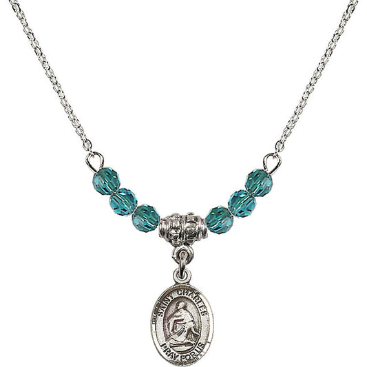 Sterling Silver Saint Charles Borromeo Birthstone Necklace with Zircon Beads - 9020