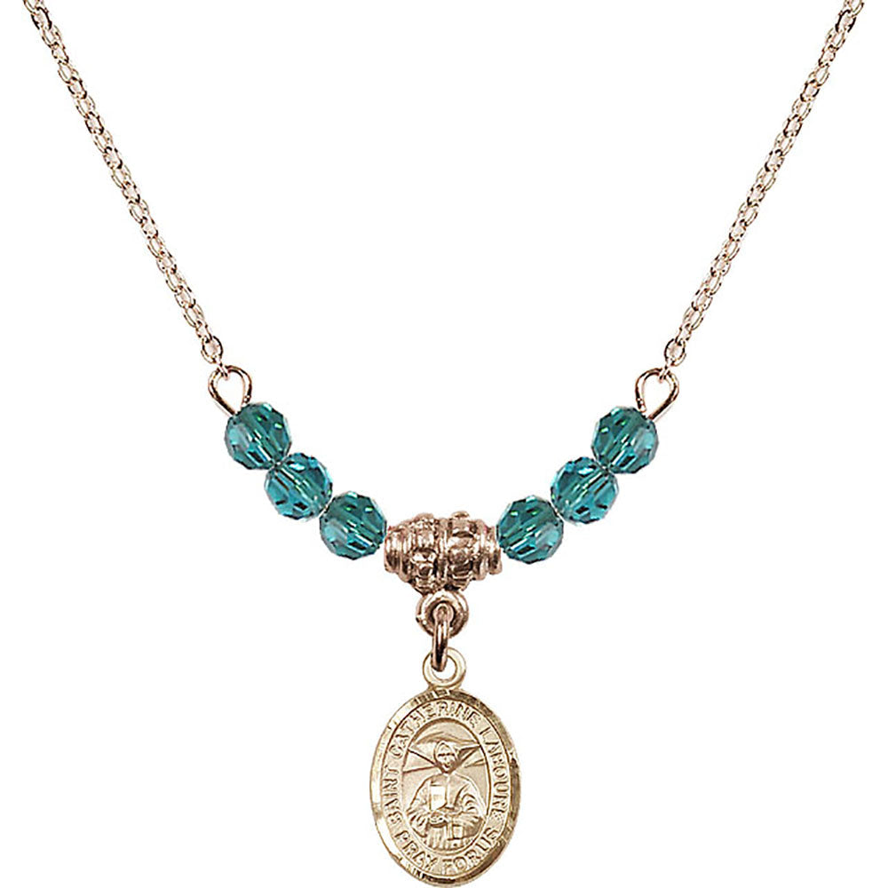 14kt Gold Filled Saint Catherine Laboure Birthstone Necklace with Zircon Beads - 9021