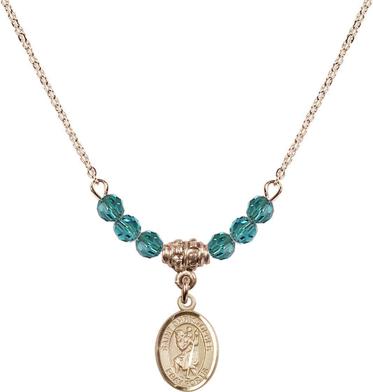 14kt Gold Filled Saint Christopher Birthstone Necklace with Zircon Beads - 9022
