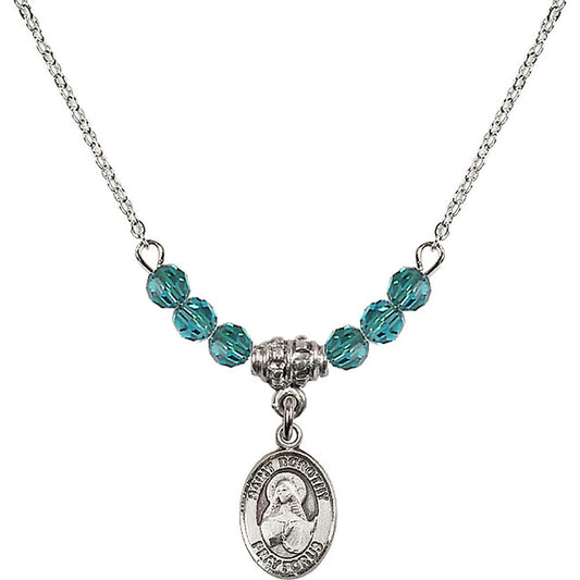 Sterling Silver Saint Dorothy Birthstone Necklace with Zircon Beads - 9023