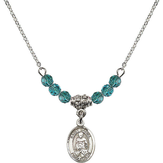 Sterling Silver Saint Daniel Birthstone Necklace with Zircon Beads - 9024