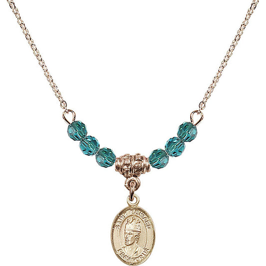14kt Gold Filled Saint Edward the Confessor Birthstone Necklace with Zircon Beads - 9026
