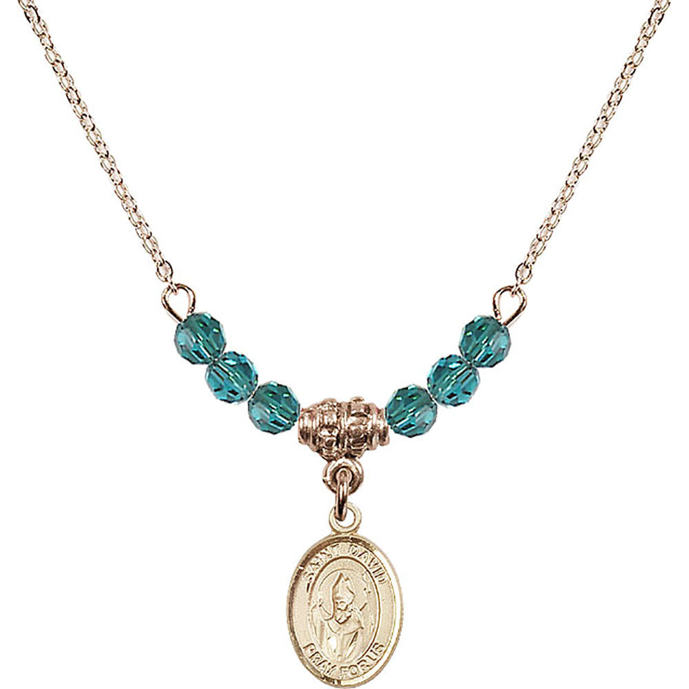 14kt Gold Filled Saint David of Wales Birthstone Necklace with Zircon Beads - 9027