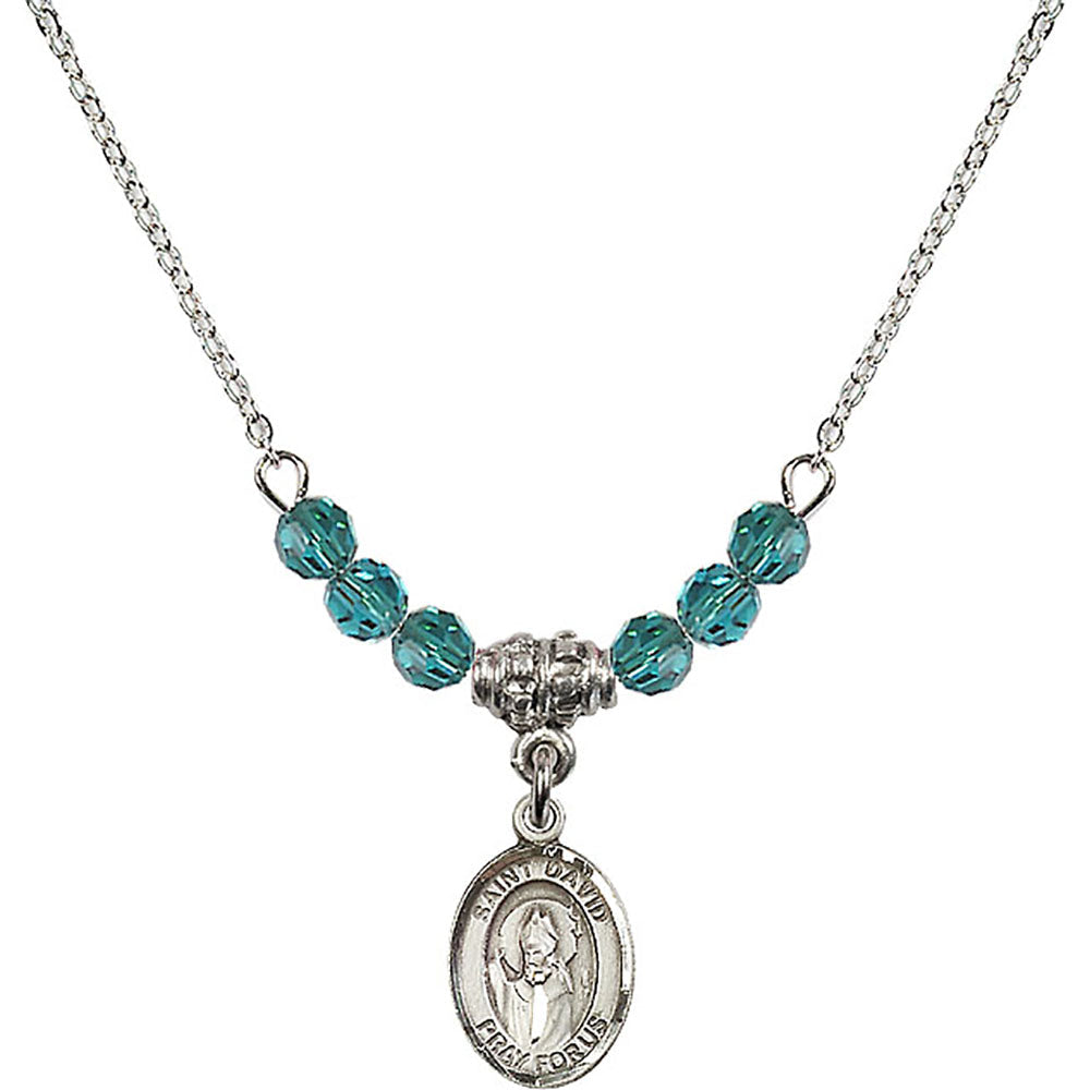 Sterling Silver Saint David of Wales Birthstone Necklace with Zircon Beads - 9027