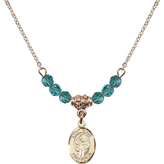 14kt Gold Filled Saint Clare of Assisi Birthstone Necklace with Zircon Beads - 9028