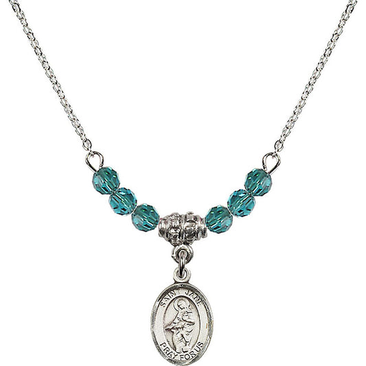 Sterling Silver Saint Jane of Valois Birthstone Necklace with Zircon Beads - 9029