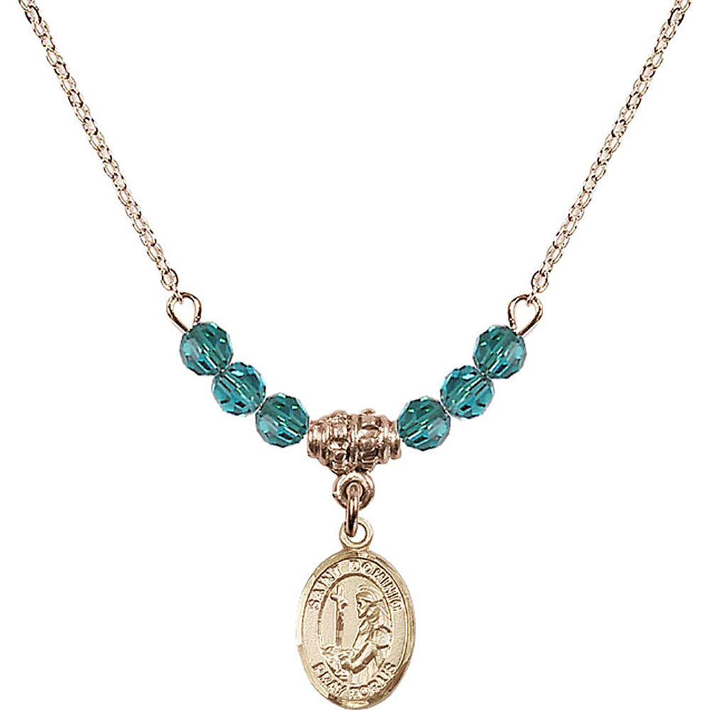 14kt Gold Filled Saint Dominic de Guzman Birthstone Necklace with Zircon Beads - 9030