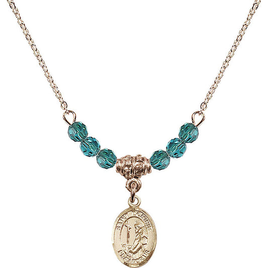 14kt Gold Filled Saint Dominic de Guzman Birthstone Necklace with Zircon Beads - 9030