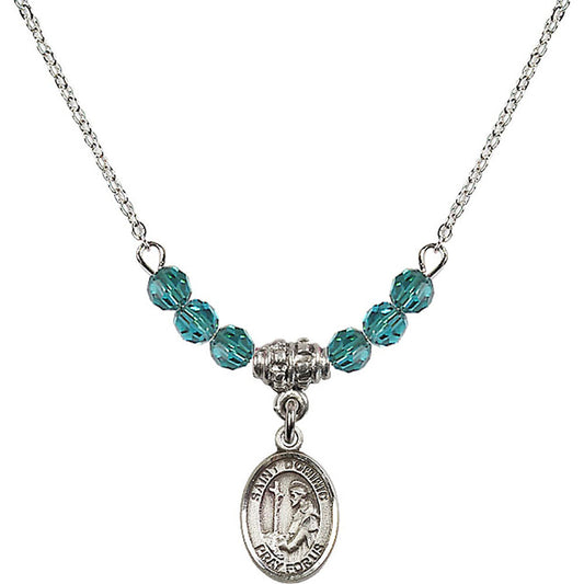 Sterling Silver Saint Dominic de Guzman Birthstone Necklace with Zircon Beads - 9030