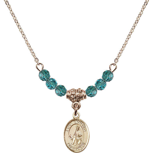 14kt Gold Filled Saint Dymphna Birthstone Necklace with Zircon Beads - 9032