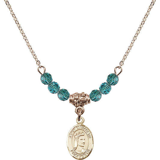 14kt Gold Filled Saint Elizabeth of Hungary Birthstone Necklace with Zircon Beads - 9033