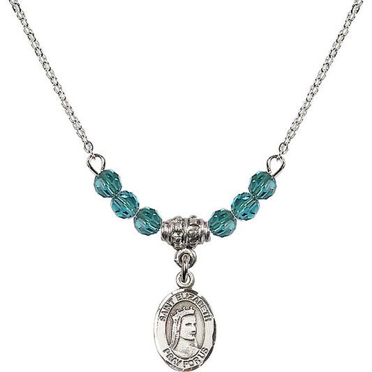Sterling Silver Saint Elizabeth of Hungary Birthstone Necklace with Zircon Beads - 9033