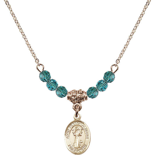 14kt Gold Filled Saint Francis of Assisi Birthstone Necklace with Zircon Beads - 9036