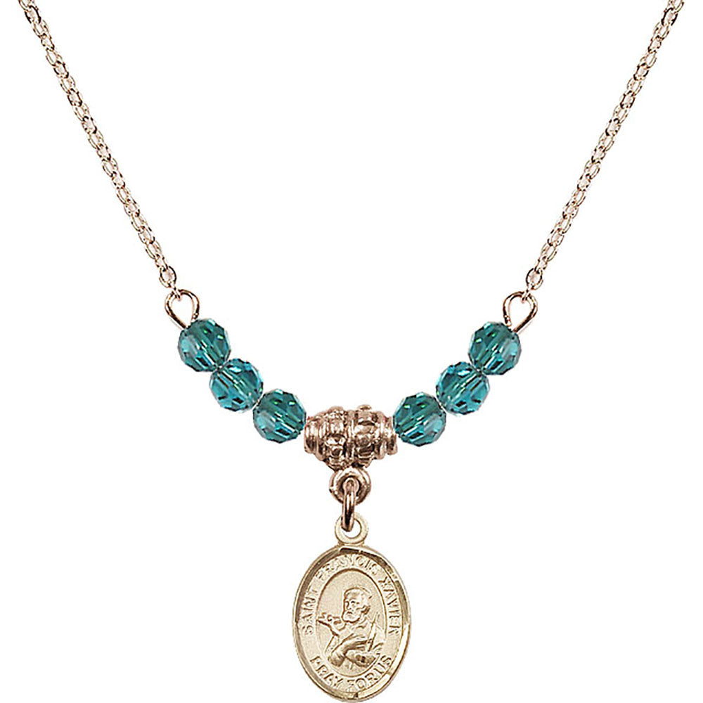 14kt Gold Filled Saint Francis Xavier Birthstone Necklace with Zircon Beads - 9037