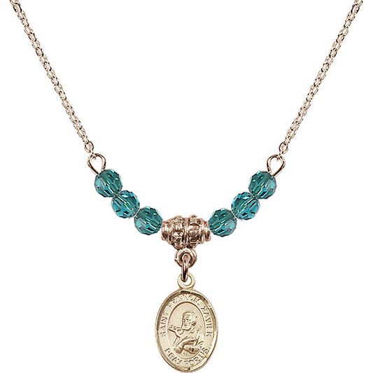 14kt Gold Filled Saint Francis Xavier Birthstone Necklace with Zircon Beads - 9037